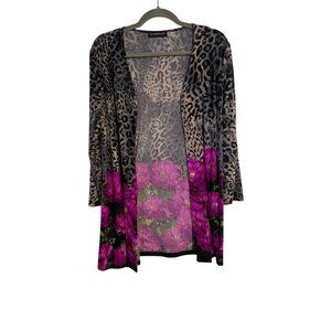 Travel Elements Cardigan Women's M Multicolor Leopard Floral Open Front Bohemian